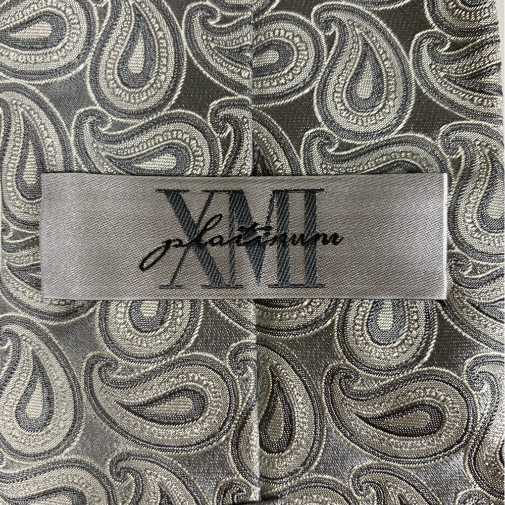 NWT | XMI Platinum Tie Men's 100% Silk Silver Paisley‎ Made in USA 3.50"